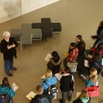 The Wolfe Center's grand lobby features open spaces, natural light and modern art.